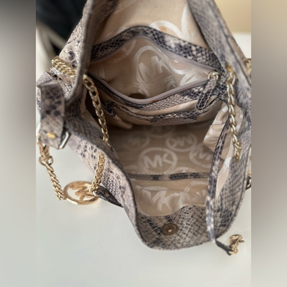 Michael Kors Brown Leather Python Snakeskin Hobo … - image 5